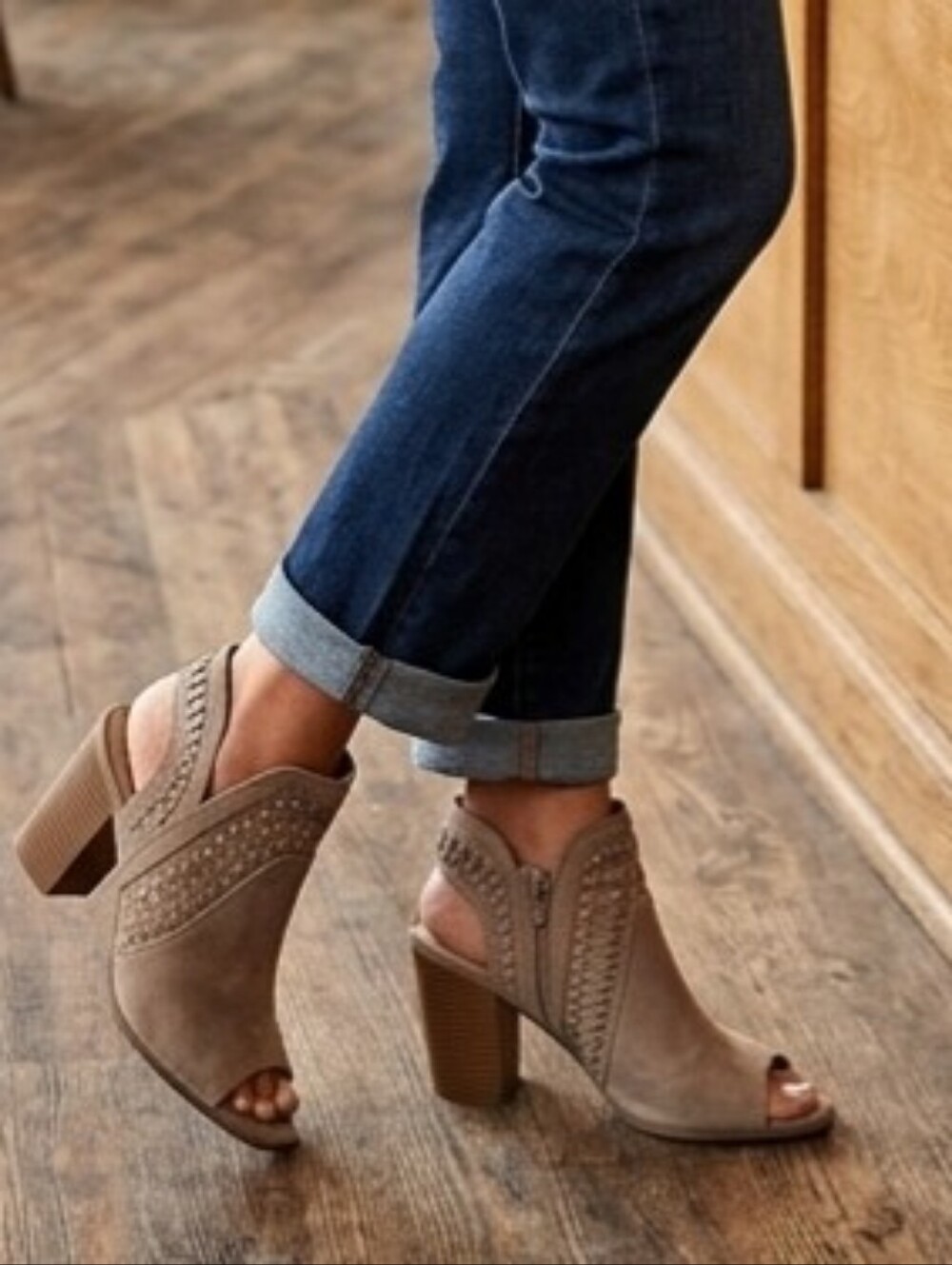 Fergalicious  Taupe Peep-Toe Block Heel Sandals